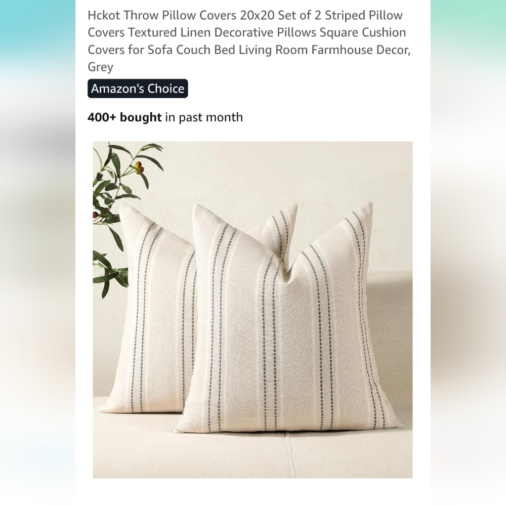 Striped Throw Pillow Covers 20×20 Linen Cream And Tan Colors New